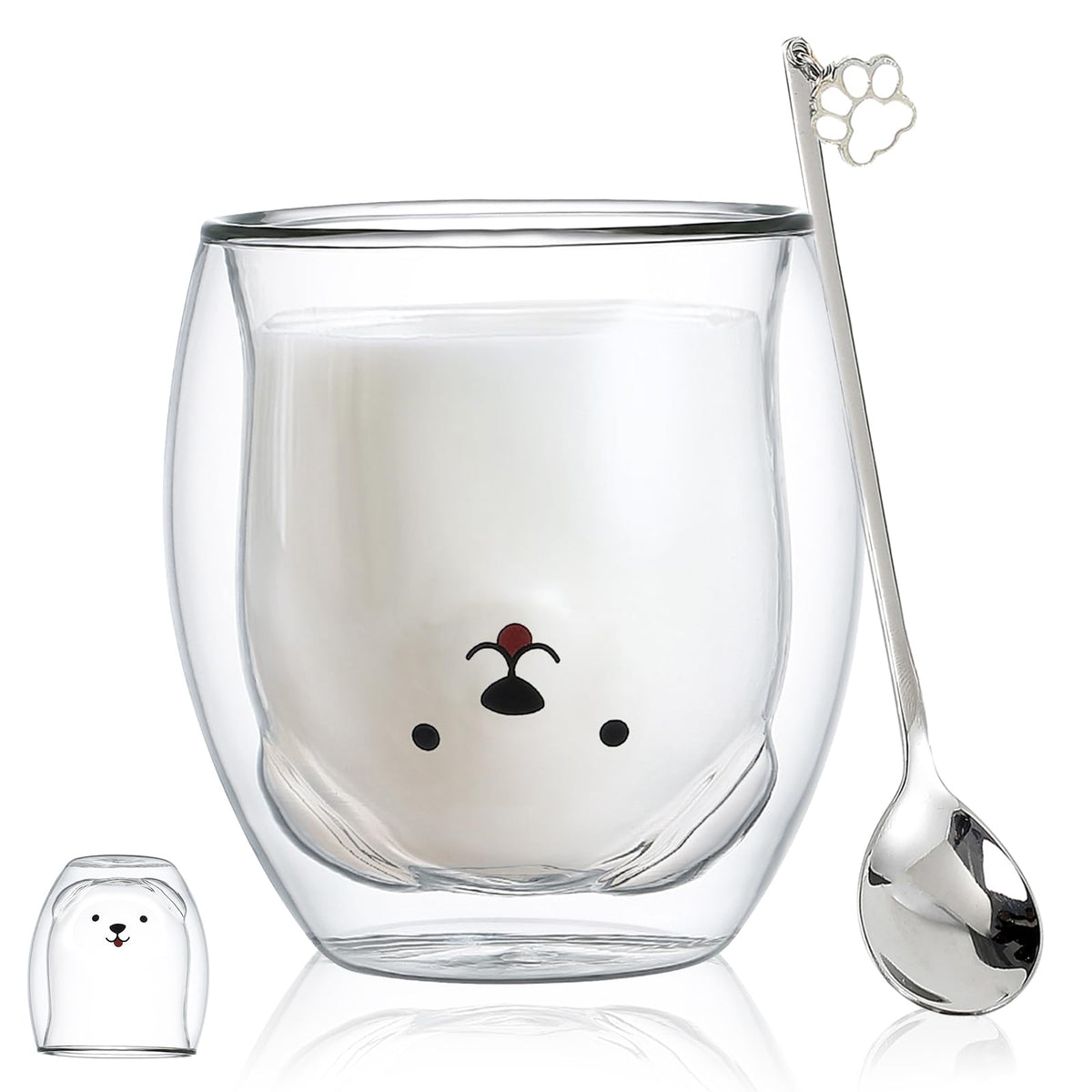 Binoster Bear Cute Mugs Kawaii Double Wall Glass Coffee Tea Mill Yogurt Cup Funny Novelty Gift for Women Her Friends Office Birthday Christmas
