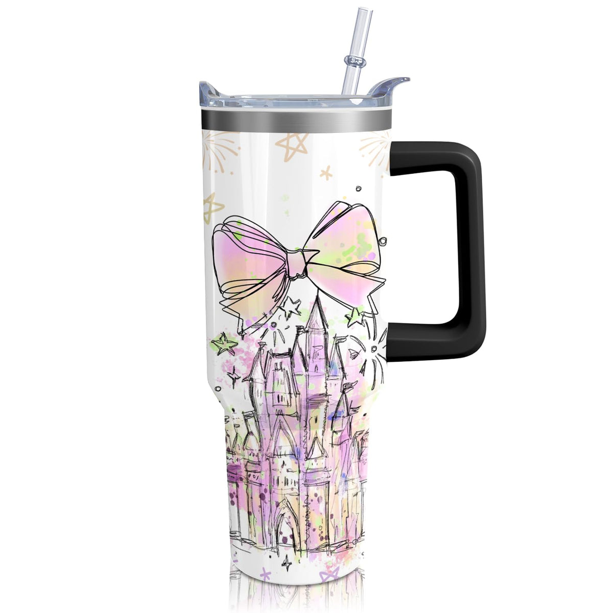 Cartoon Seafloor Princess Tumbler with Handle & Straw | Sea World | Travel Coffee Mug -Birthday/Christmas Gift to Girl/Women