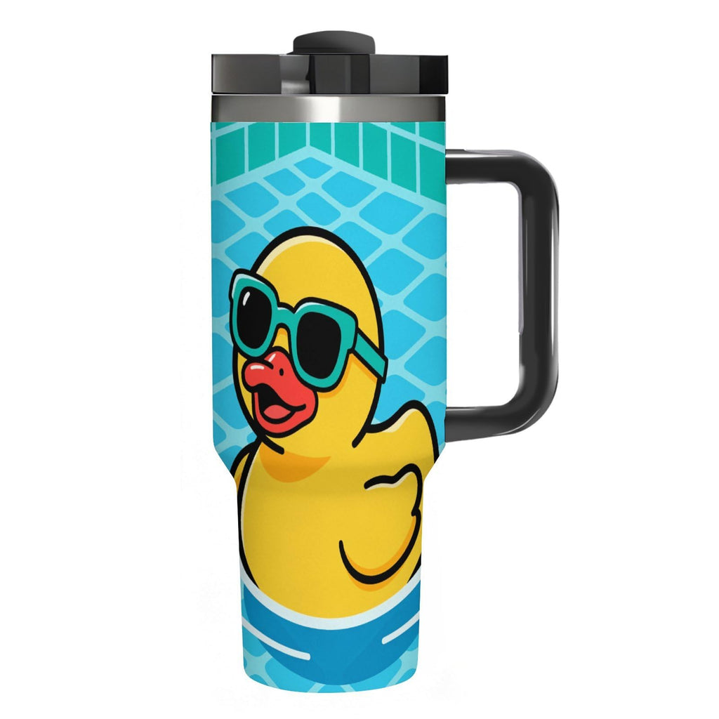 Stainless Steel Insulated Tumbler 40 OZ (1200 ML), Cartoon Yellow Duck Coffee Mug Cup with Splash-Proof Lid And Straw for Car Home Office Outdoor Travel