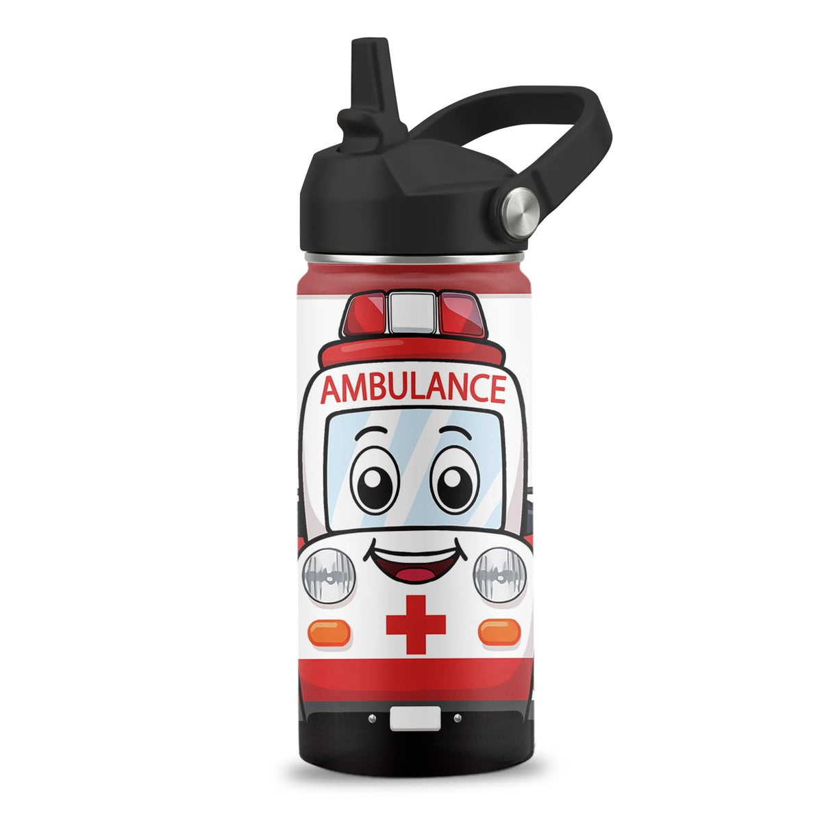 Cute Ambulance Car Water Bottle, 16 oz Water Bottles with Straw Lid