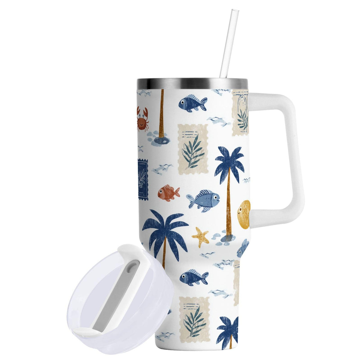 Cartoon Style White Geese Tumbler with Handle and Straw Leak Proof Tumbler 2 in 1 Lid Insulated Water Bottle Tumblers Stainless Steel Cup Large Travel Mug Cups, Gifts for Women Man, 30oz