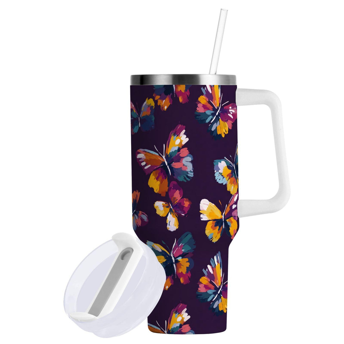 Cartoon Style White Geese Tumbler with Handle and Straw Leak Proof Tumbler 2 in 1 Lid Insulated Water Bottle Tumblers Stainless Steel Cup Large Travel Mug Cups, Gifts for Women Man, 30oz