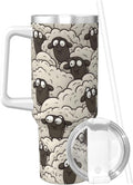 Cartoon Black White Sheep 40 Oz Tumbler With Handle And Straw Stainless Steel Insulated Travel Tumblers Leakproof Travel Coffee Mug Coffe Cup Drink Tumbler Cups Gifts For Women Men Lovers