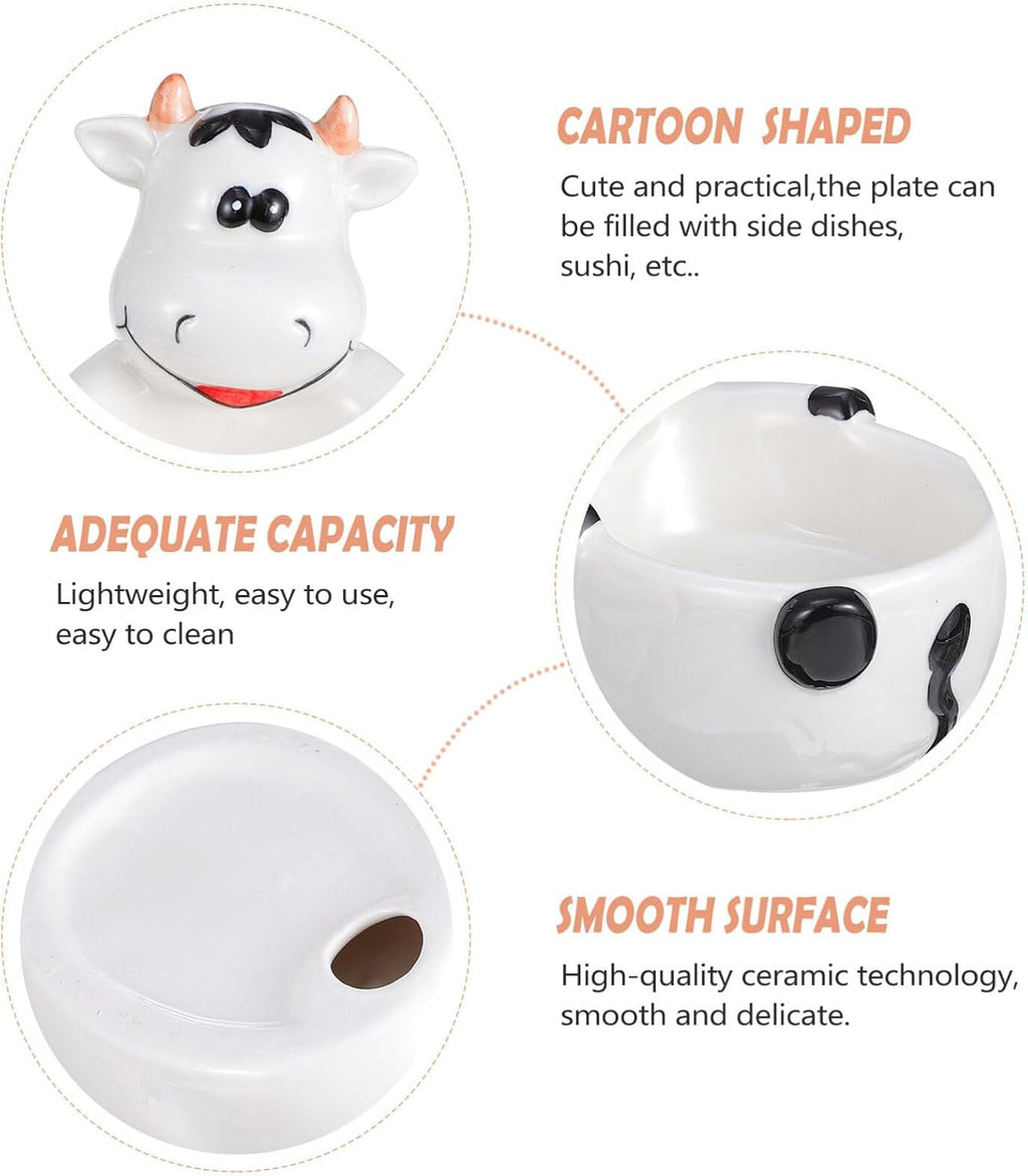 ABOOFAN Animal Shaped Ceramic Bowl Lightweight Cartoon Cow Design Food Container for Dessert Breakfast Snacks Fruit Salad Pasta Soup 5.51X3.54X4.25 Inch