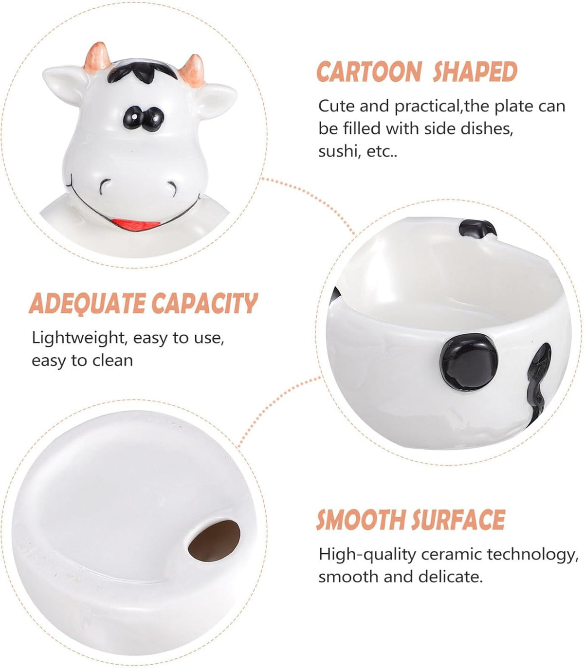 ABOOFAN Animal Shaped Ceramic Bowl Lightweight Cartoon Cow Design Food Container for Dessert Breakfast Snacks Fruit Salad Pasta Soup 5.51X3.54X4.25 Inch