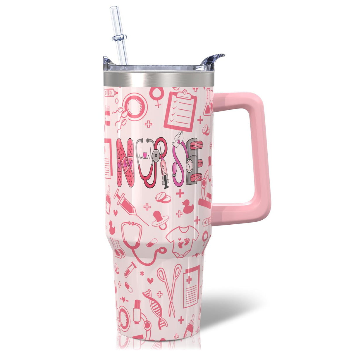 30oz Cartoon Castle Gifts for Castles Lovers-Bowknot Fireworks Tumbler with Handle with Lid and Straw Cup Stainless Steel Insulated Travel Coffee Mug - Birthday,Christmas Gift