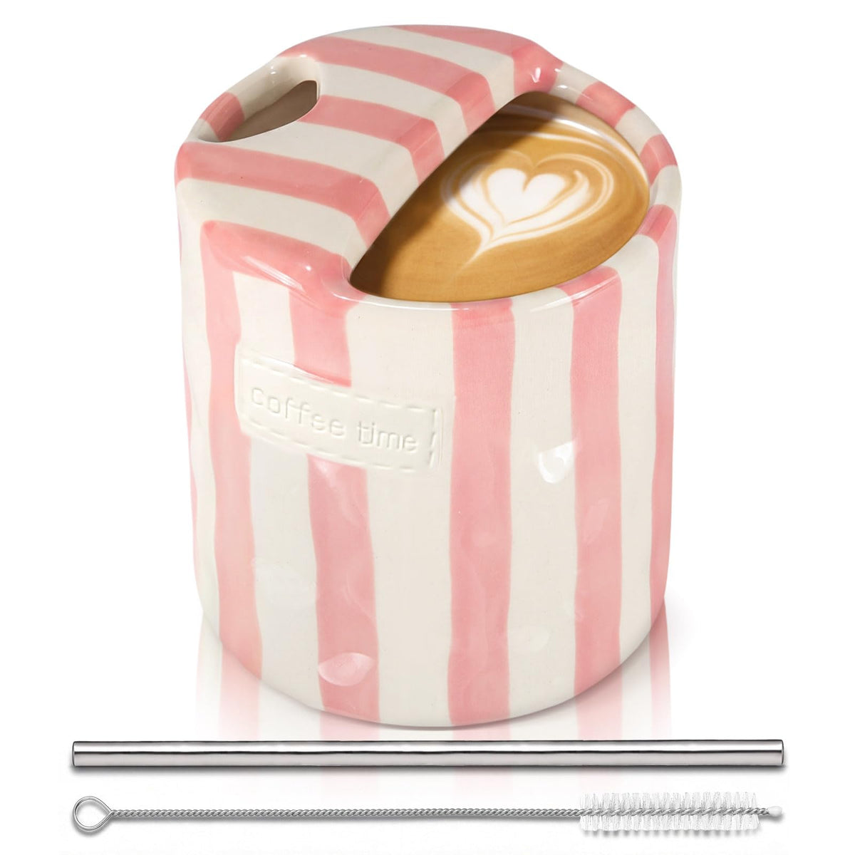 1 Pack Ceramic Coffee Mug with Sip Hole, Simple, Pink
