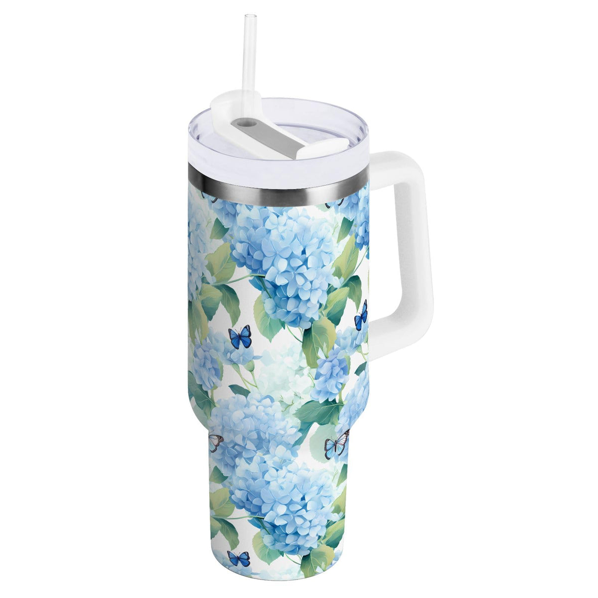 Cherry Print Pattern Stainless Steel Tumbler with Handle and Straw, Water Bottle Reusable Insulated Travel Mug, 30 Ounces