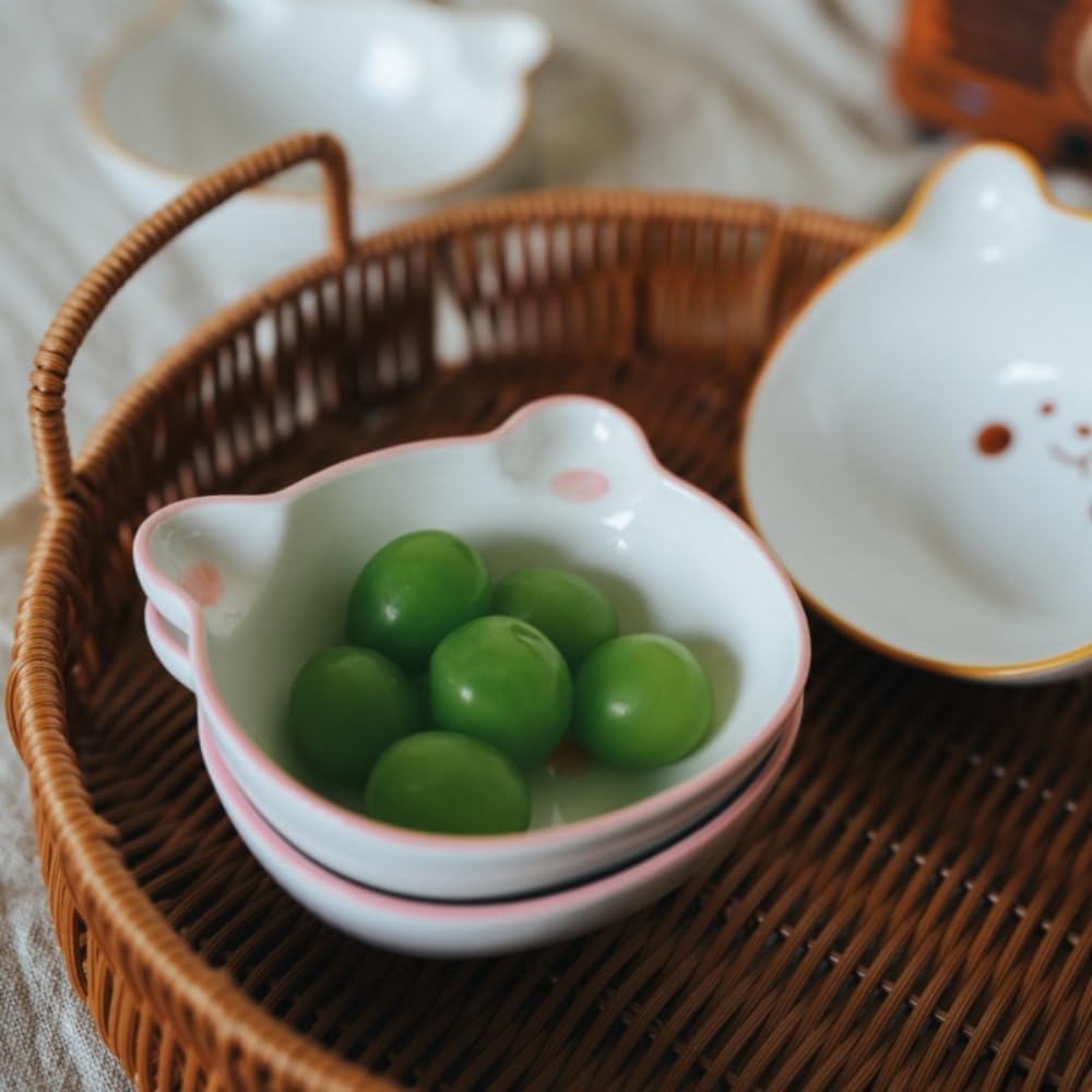 Household Cute Ceramic Bowl Soy Sauce Vinegar Cartoon Seasoning Underglaze Color Bear Dessert (Mixed)