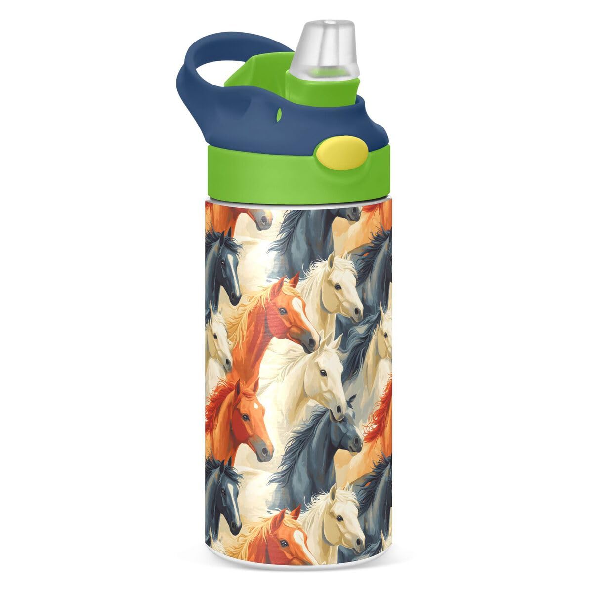 ALAZA Zebra Cartoon Blue Kids Water Bottles Insulated Stainless Steel Tumbler Travel Cup Lids Straw Double Walled Leakproof 12 OZ for Boys Girls