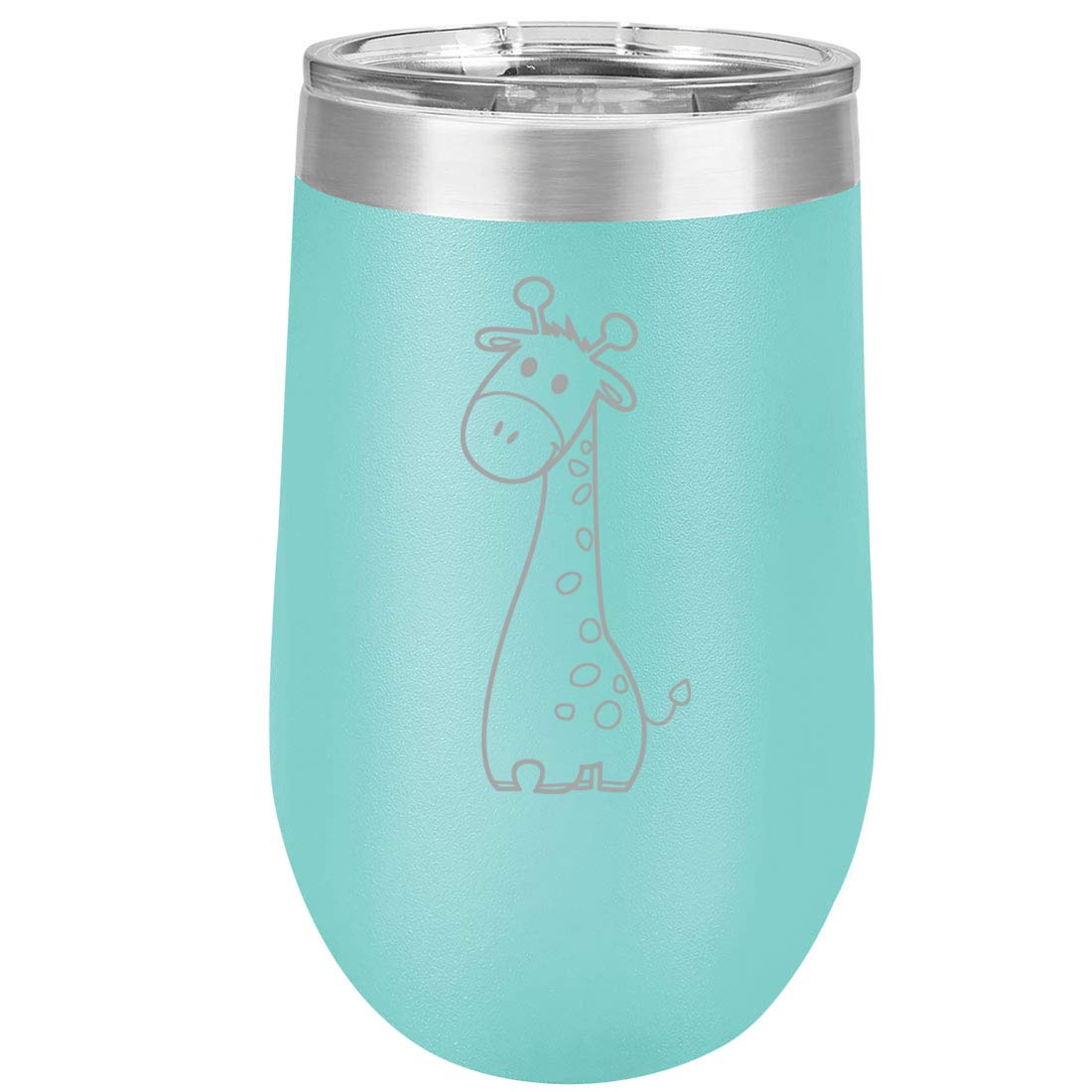 16 oz Double Wall Vacuum Insulated Stainless Steel Stemless Wine Tumbler Glass Coffee Travel Mug With Lid Cute Giraffe Cartoon (Purple)