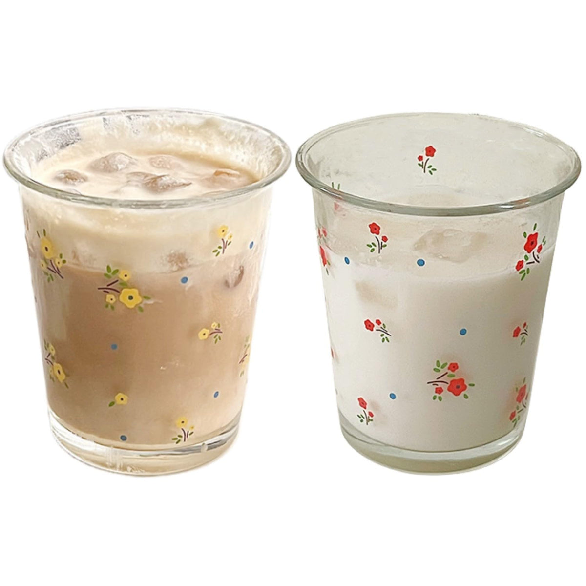 2 Pack 12 OZ Cute Floral Glass Cup Rabbit Drinking Glasses