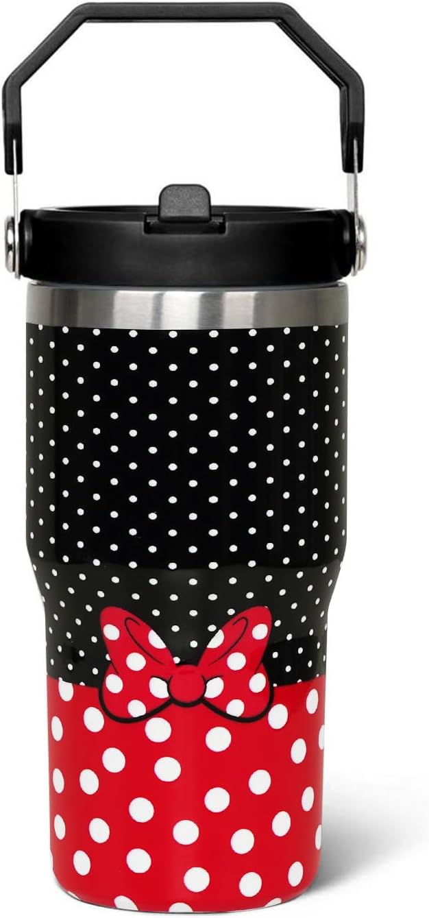 Cartoon Mouse Tumbler 20 Oz With Flip Straw Handle Red Bowknot Cup