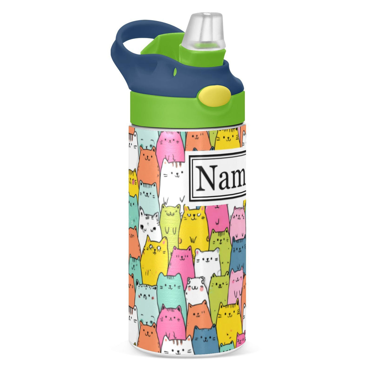 Personalized Name Water Bottles for Kids Cartoon Rats Cheese Custom Toddlers Insulated Stainless Steel with Straw Lid Tumbler Gift for Boys Girls Birthday School