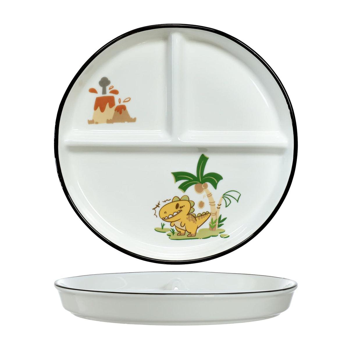 SOCOSY Ceramic 3-Compartment Portion Control Plate Divided Dish Platters, Divided Dessert Salad Dinner Snack Dishes, Appetizer Serving Trays, 1 PC - Balloon Cat-8 Inch