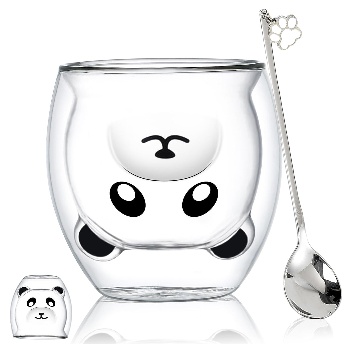 Binoster Bear Cute Mugs Kawaii Double Wall Glass Coffee Tea Mill Yogurt Cup Funny Novelty Gift for Women Her Friends Office Birthday Christmas
