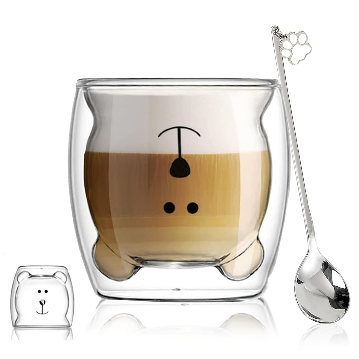 Binoster Bear Cute Mugs Kawaii Double Wall Glass Coffee Tea Mill Yogurt Cup Funny Novelty Gift for Women Her Friends Office Birthday Christmas