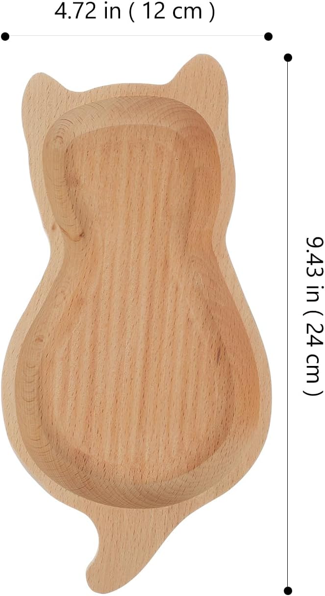 Luxshiny Wooden Cat Plate Cartoon Dessert Dish 9.44 X 4.72 X 0.98 in Natural Wood Serving Tray for Snacks Fruit Cake Photo Prop Kitchen Supplies for Home Parties