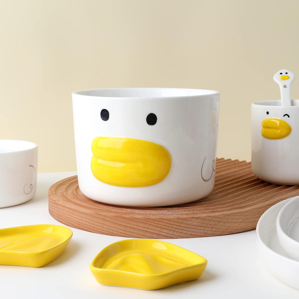 Funny Anime Duck Large Salad Bowl Safe Ceramic Hand Glazed For Big Soup Bowls, Fruit, Ramen 40oz Porcelain Noodle Mixing Bowl 5.8" Cute Bowls,Ideal Housewarming Gift.