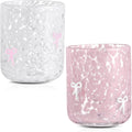 Yoiemivy 2 Pack Bow Icon Juice Glasses Coquette Aesthetic Glass Cups 14 oz Double Old Fashioned Icon Handblown Stemless Wine Glasses Cute Pink Glass Drinking Cups for Party Supplies Gifts