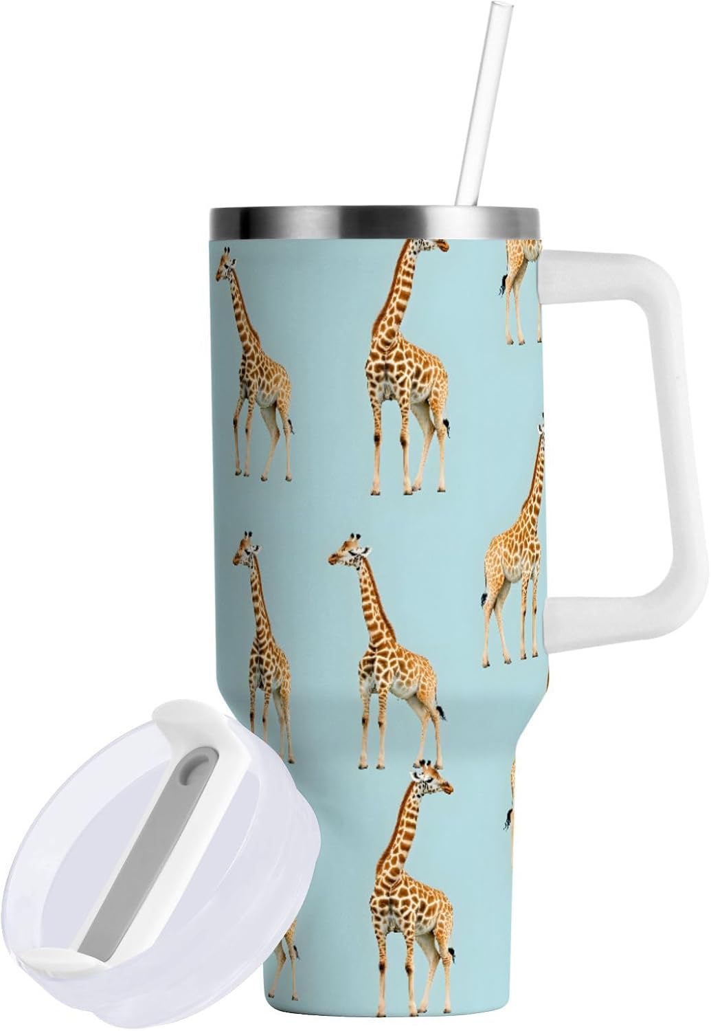 30oz Tumbler Cartoon Giraffes Insulated Coffee Cup Stainless Steel Travel Mug Car Water Bottle with Lid Straw Handle