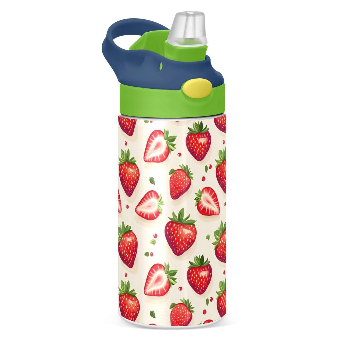 ALAZA Zebra Cartoon Blue Kids Water Bottles Insulated Stainless Steel Tumbler Travel Cup Lids Straw Double Walled Leakproof 12 OZ for Boys Girls