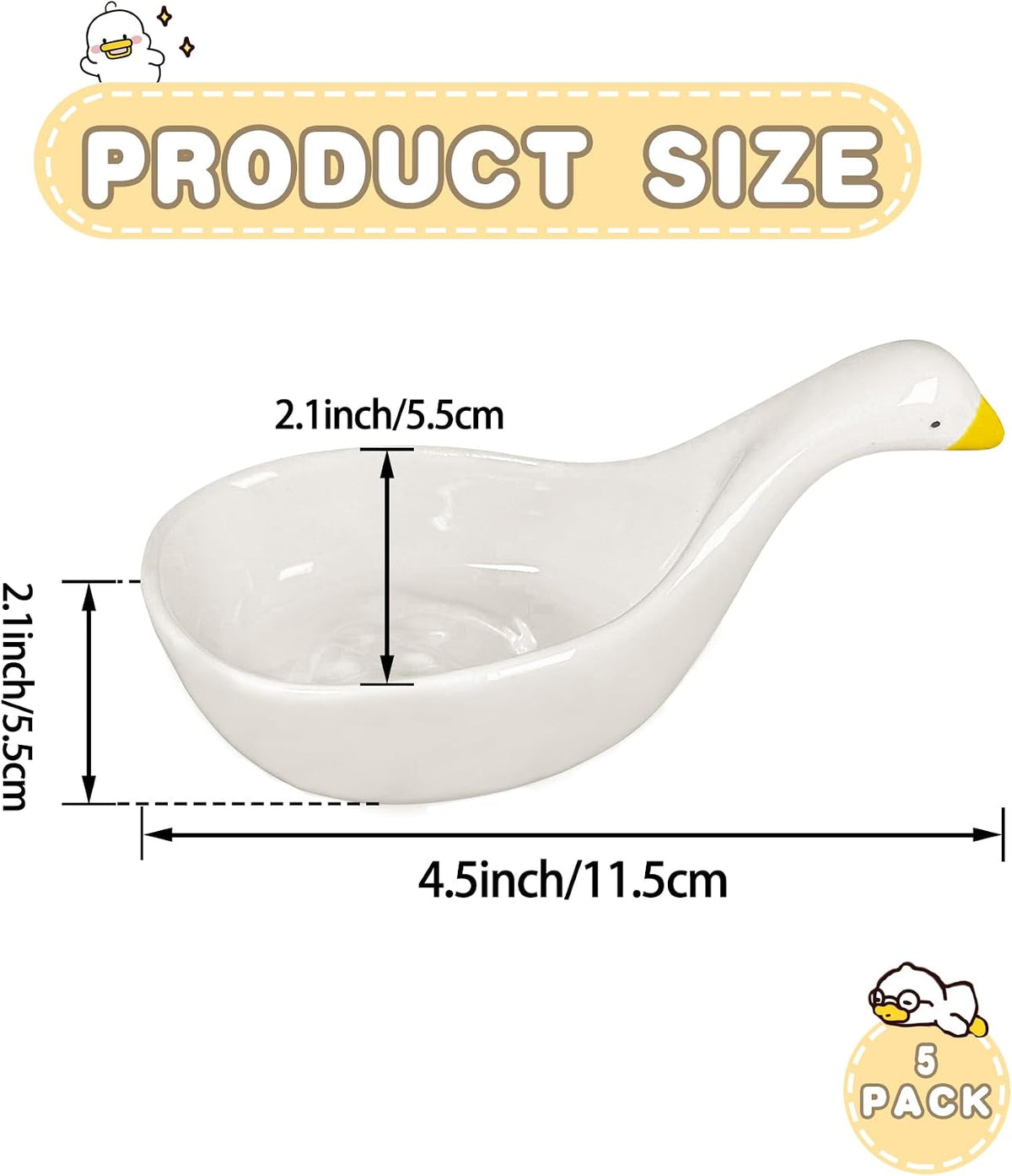 Set of 5 Cute Duck Design Ceramic Sauce Dippind Bowls Set,1.5oz Condiment Cups Soy Sauce Dish,Stackable,Appetizer Dishes Dips Bowls,for Tomato Sauce,BBQ Sauce,Nuts, Cheese,Sushi