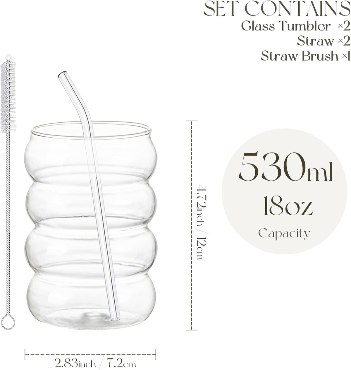 KEMORELA 2PCS Wave Bubble Beverage Glasses With Straws, 18 Oz Vintage Glass Cups, Aesthetic Iced Coffee Glasses, Ripple Glassware, Beer Glasses - Stylish Drinkware for Every Occasion