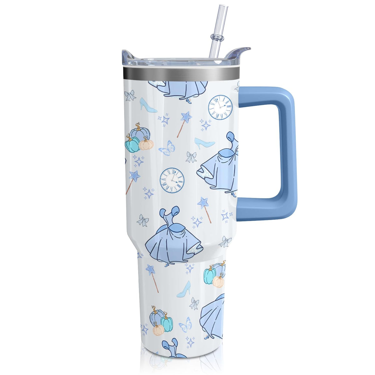Cartoon Seafloor Princess Tumbler with Handle & Straw | Sea World | Travel Coffee Mug -Birthday/Christmas Gift to Girl/Women