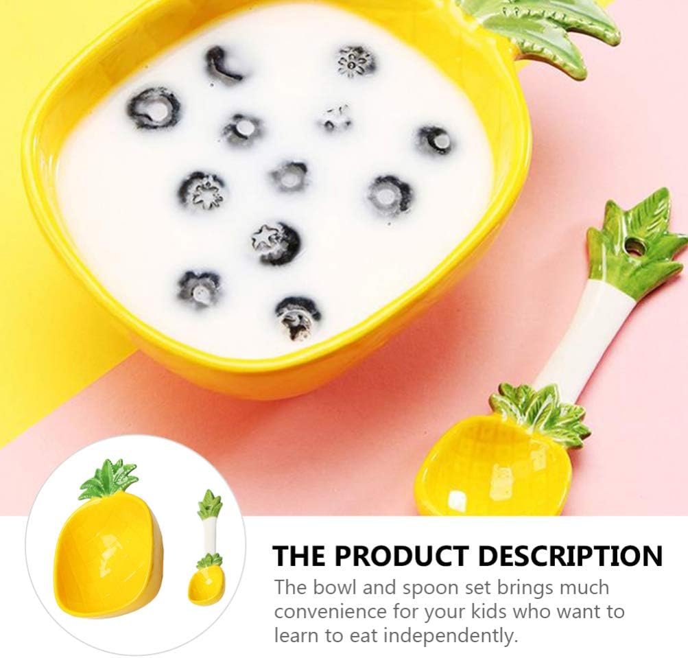 Cabilock Pineapple Design Salad Bowl with Spoon Ceramic Kids Rice Bowl Food Serving for Dining Room Kindergarten Picnic 6.69 X 4.33 X 2.36 in