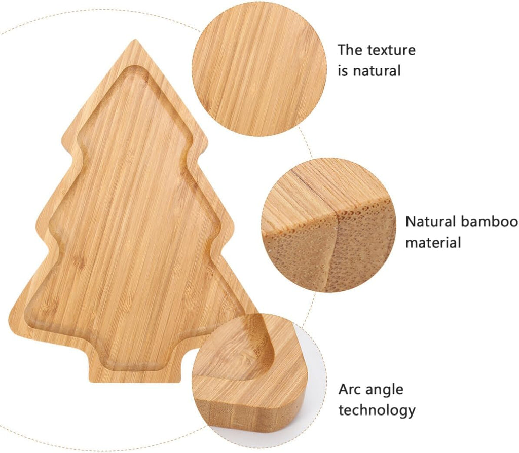 UPKOCH Christmas Bamboo Serving Tray Cartoon Design 11 Inch Salad Plate Sushi Dish for Home Kitchen Holiday Party Snacks Desserts