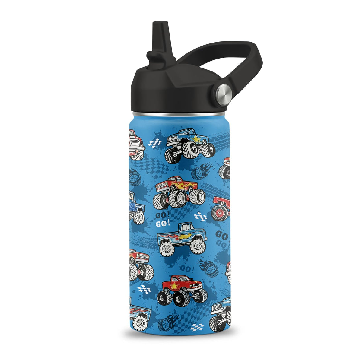 Cute Ambulance Car Water Bottle, 16 oz Water Bottles with Straw Lid