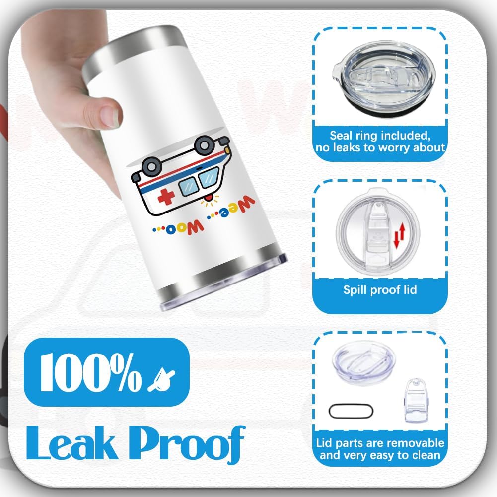 20oz Cartoon Ambulance Tumbler with Straw Funny White Stainless Steel Insulated Travel Mug Leak-proof Keeps Cold or Hot Coffee Tea Water Tumblers Cup Doctor Nurse Gifts for Women Men