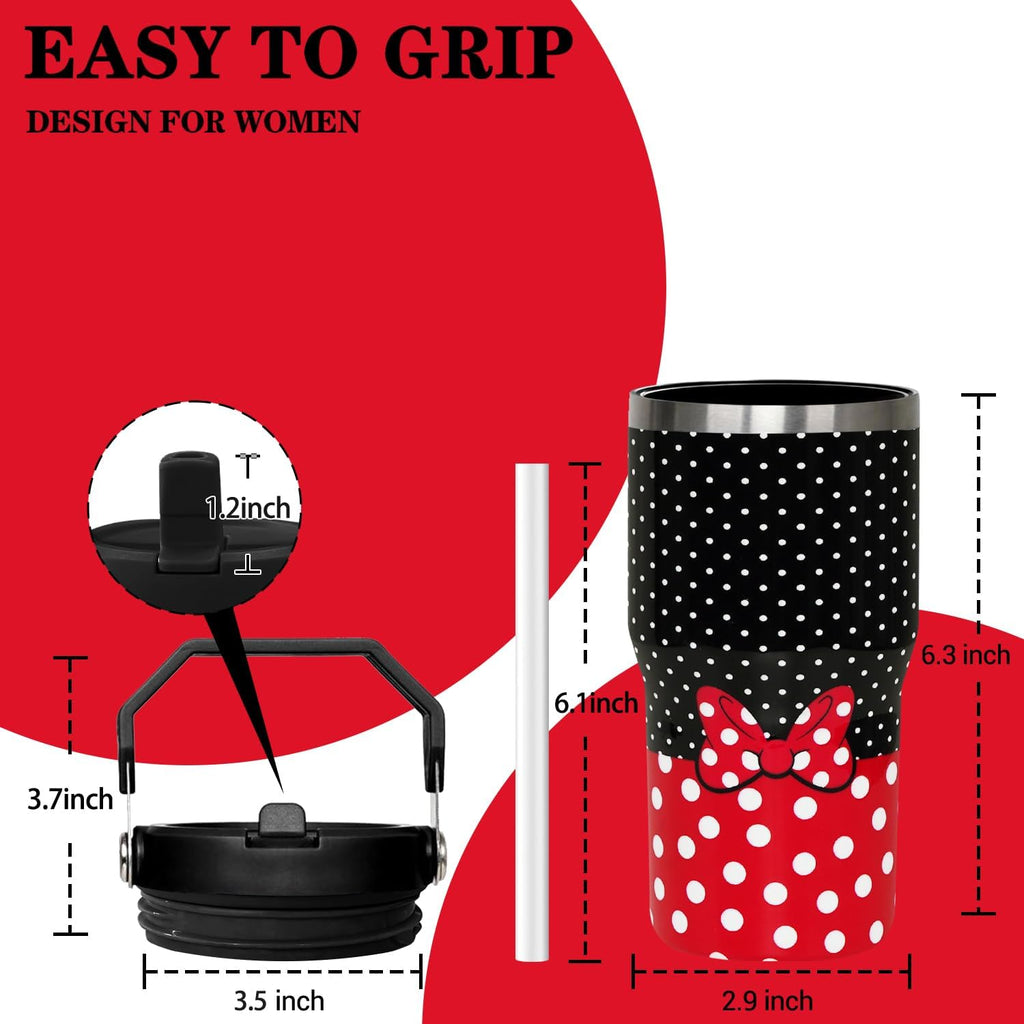 Cartoon Mouse Tumbler 20 Oz With Flip Straw Handle Red Bowknot Cup