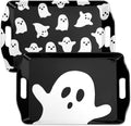 JarThenaAMCS 4 Pcs Halloween Ghost Serving Tray Black White Cute Ghost Handled Melamine Board Trick or Treat Serving Platter for Home Party Food Supplies
