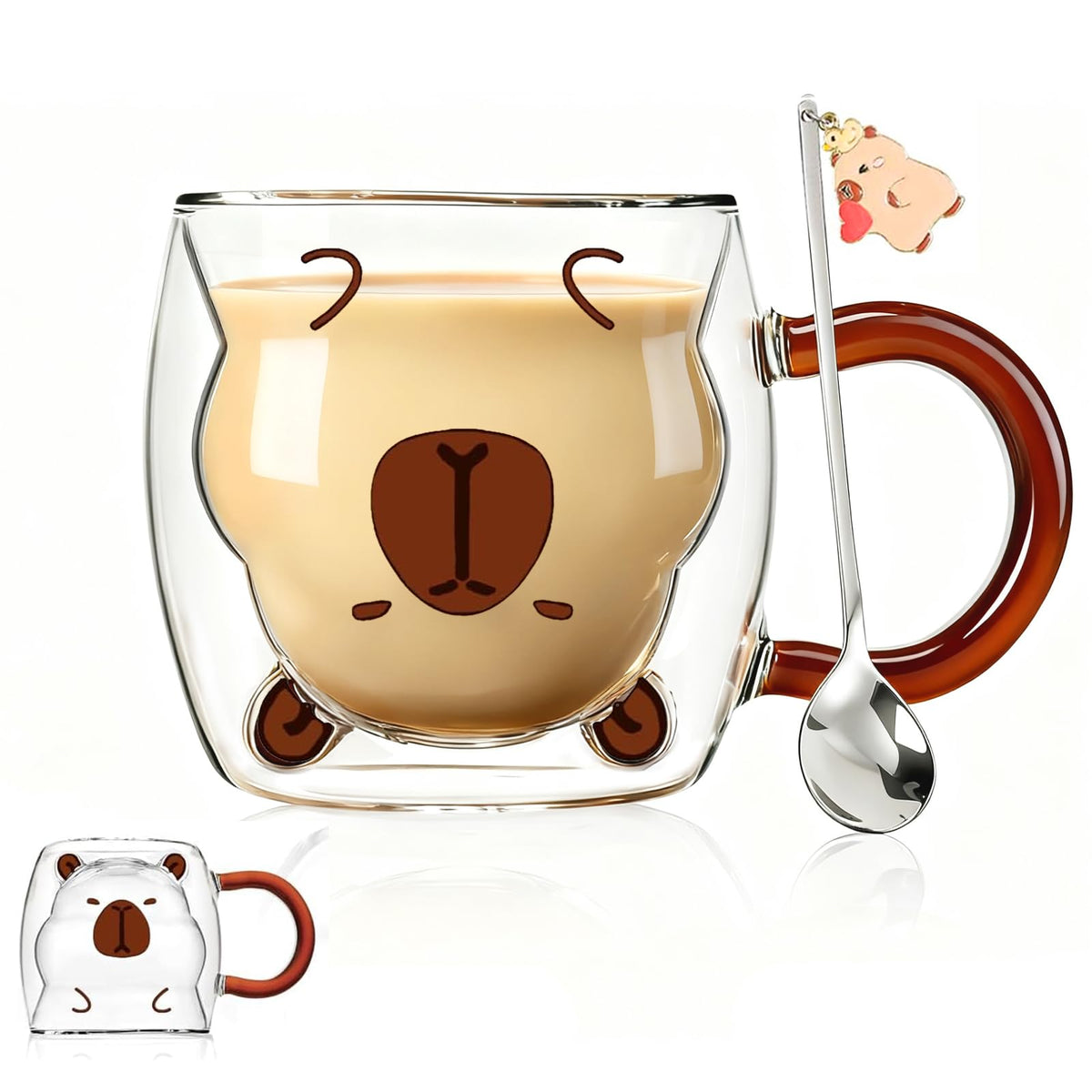 Binoster Bear Cute Mugs Kawaii Double Wall Glass Coffee Tea Mill Yogurt Cup Funny Novelty Gift for Women Her Friends Office Birthday Christmas