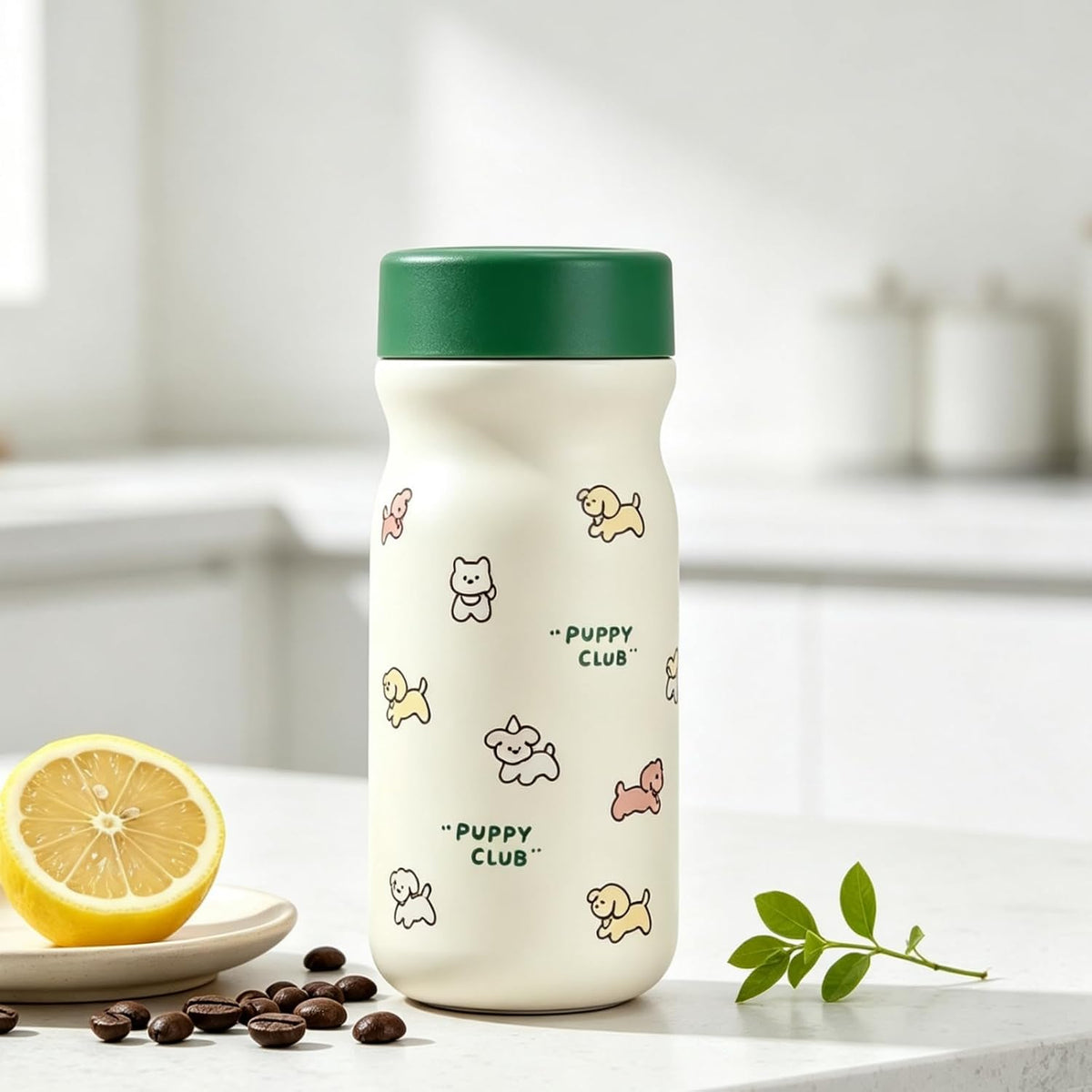 Mini Milk Shape Insulated Coffee Bottle, 316 Stainless Steel, 10oz Flask, Compact Travel Tumbler(Cute Puppy Cartoon Print)