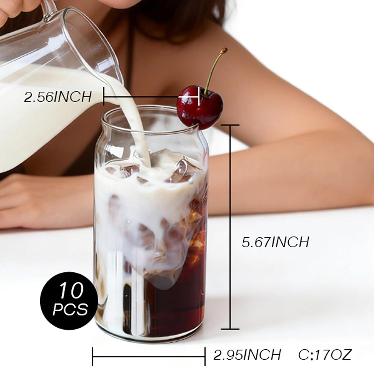 Etolies Drinking Glasses Set of 10, 17oz Can Shaped Glass Cups, Clear Highball Glasses, Cute Coffee Tumbler Glass, Ideal for Cocktails, Iced Coffee, Tea, Soda, Whiskey, Water, Beer and Gift