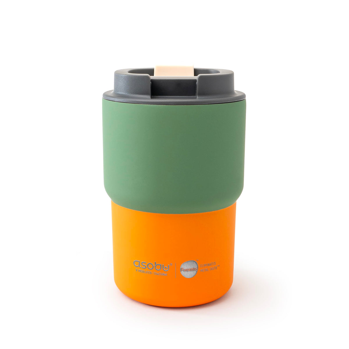 asobu Extra Large Travel Explorer Tumbler for Hot and Cold with Stainless Steel Removable Coffee Mug Sleeve - Straw and Flip Open Sip Spout, 34 oz / 25 oz (Basil Green)