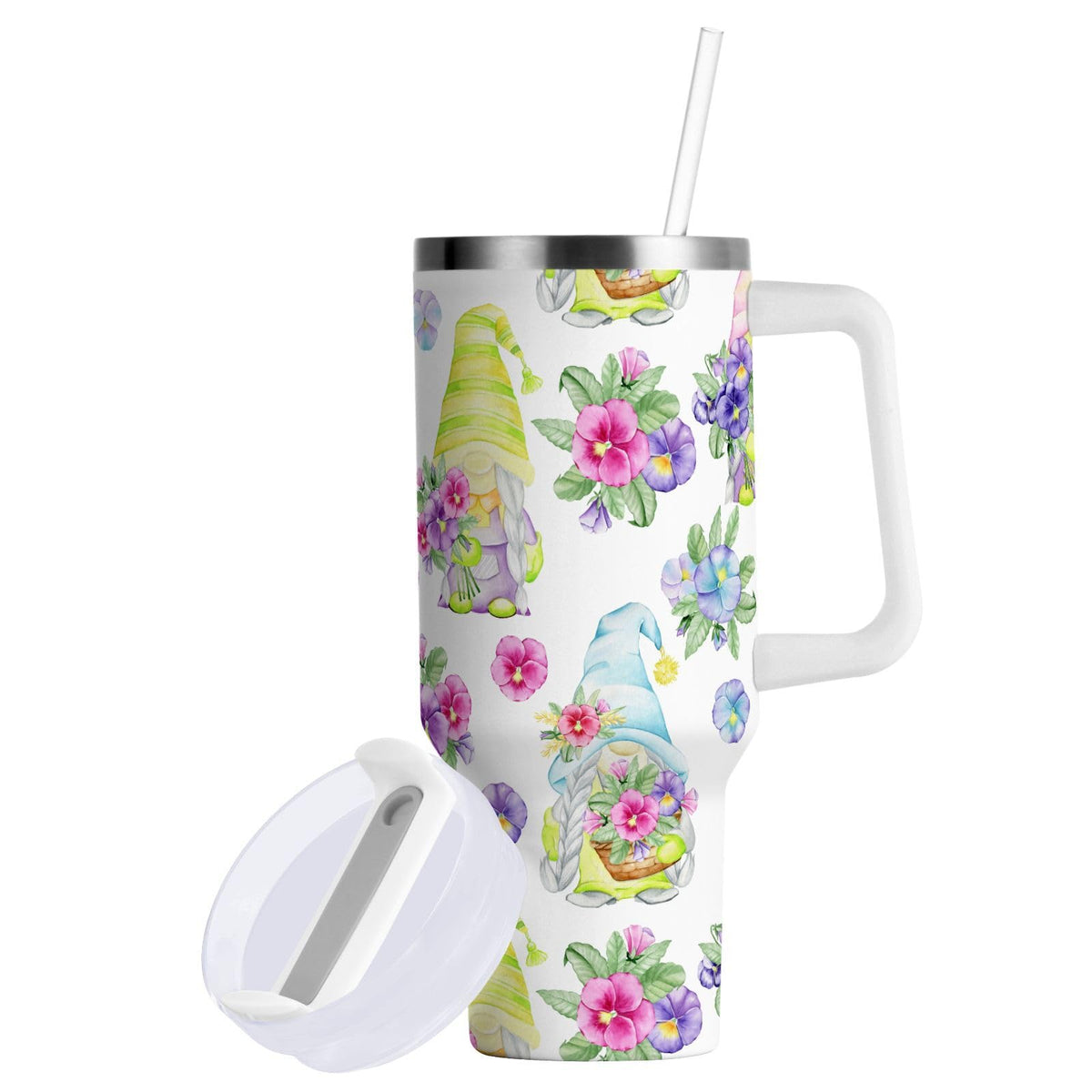 Cartoon Style White Geese Tumbler with Handle and Straw Leak Proof Tumbler 2 in 1 Lid Insulated Water Bottle Tumblers Stainless Steel Cup Large Travel Mug Cups, Gifts for Women Man, 30oz