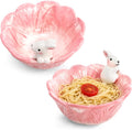 Foraineam 2 Pieces Cute Ceramic Candy Bowl Pink Easter Bowls, 14 oz Ceramic Tableware Rice Soup Dessert Salad Bowls, 5.9 Inch Hand-Painted Bunny Candy Dish with Cabbage Rabbit Shaped Design
