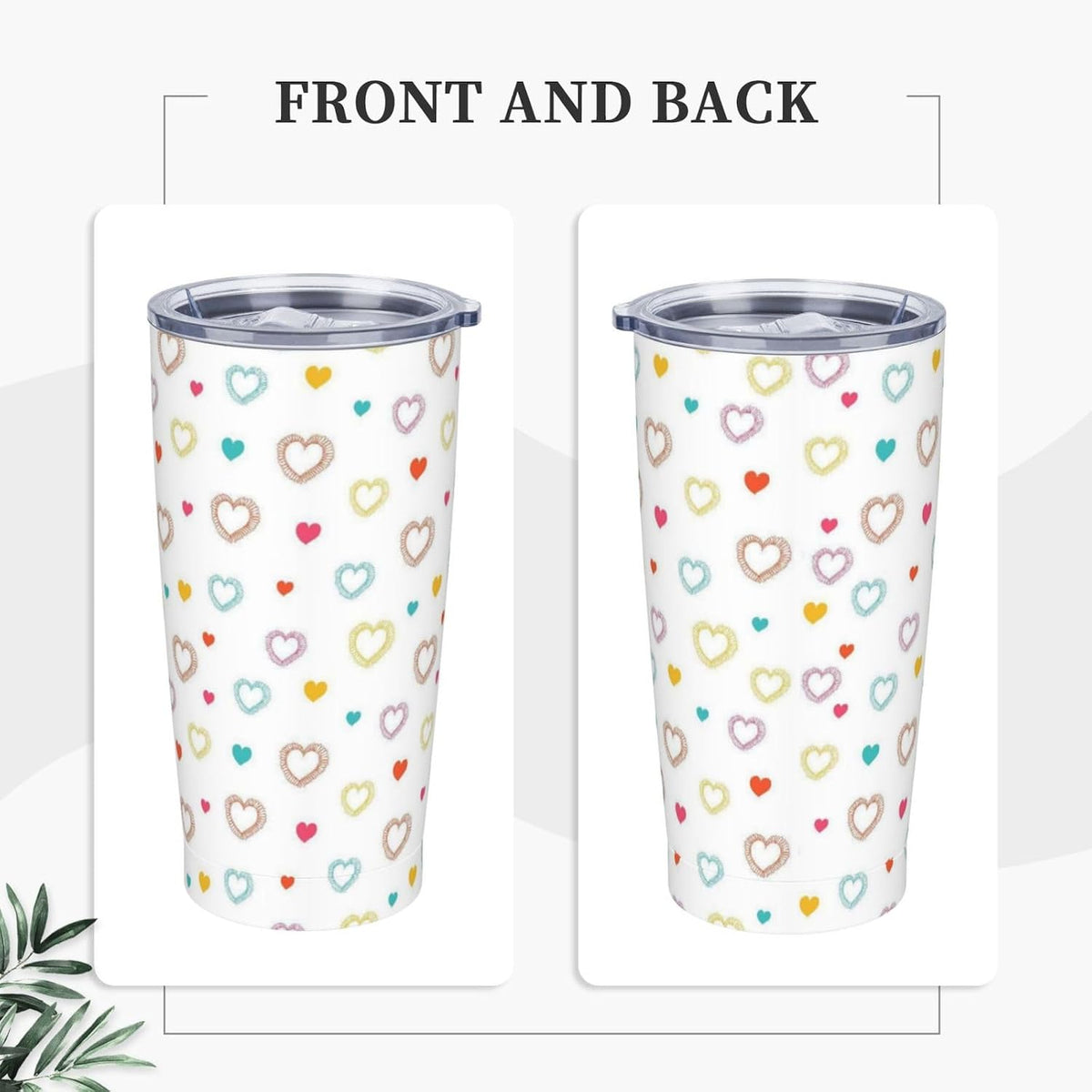 Heart 20oz Tumbler with Lid and Straw for Women, Abstract Cartoon Geometric Line Hearts Design Insulated Mug Colorful Hearts Stainless Steel Tumbler Double Wall Vacuum Travel Mug Coffee Cup