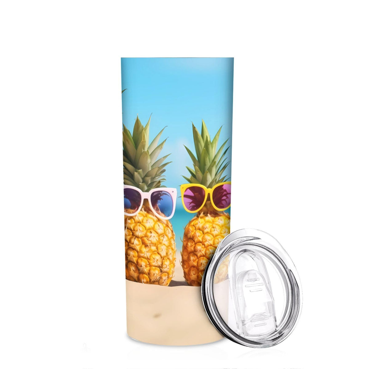Cartoon Sharks 20 oz Insulated Skinny Tumbler with Lid and Straw, Cute Sea Animals Straight Tumblers Travel Coffee Cup for Men Women