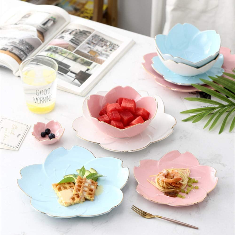 Japanese Style Soy Sauce Dishes set of 6, Cherry Blossom Porcelain Sauce Dish Seasoning Dish Sushi Soy Dipping Bowl Dessert Bowl Appetizer Plates Serving Dish for Kitchen Home (Blue)