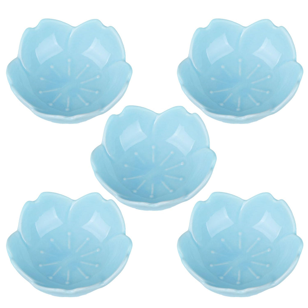 WHJY Pink Cherry Blossom Dish Set, Cute Pink Ceramic Plates, Sauce/Seasoning Dish, Sushi Dishes, Soy Dipping Bowl, Dessert, Appetizer Plates, Serving Dish for Kitchen Home – Set of 5