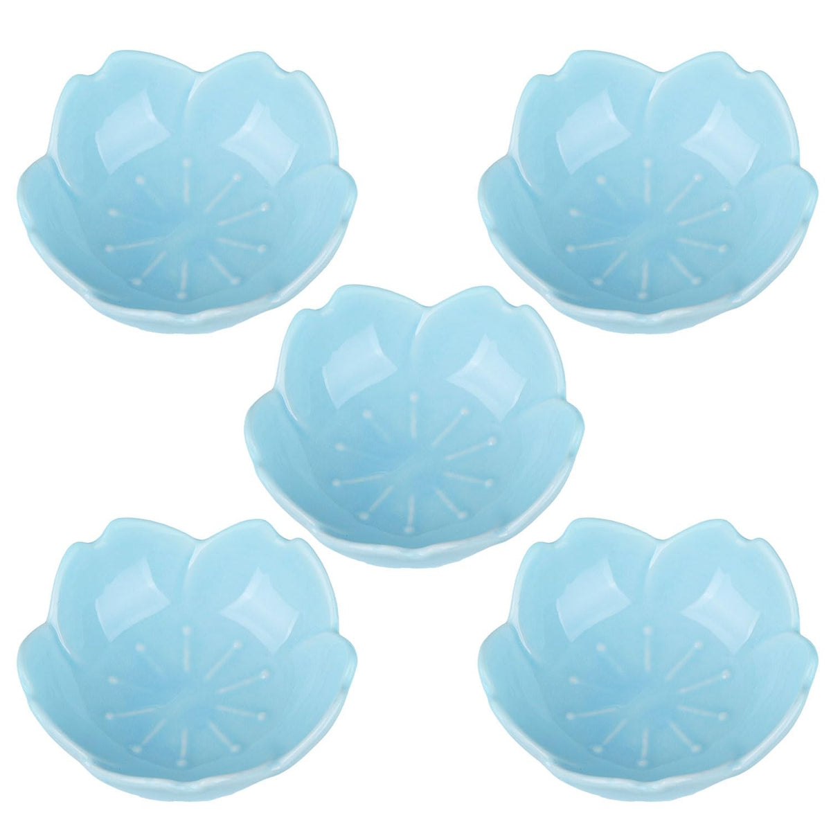 WHJY Pink Cherry Blossom Dish Set, Cute Pink Ceramic Plates, Sauce/Seasoning Dish, Sushi Dishes, Soy Dipping Bowl, Dessert, Appetizer Plates, Serving Dish for Kitchen Home – Set of 5