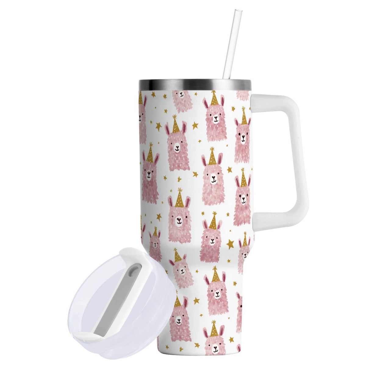 Cartoon Style White Geese Tumbler with Handle and Straw Leak Proof Tumbler 2 in 1 Lid Insulated Water Bottle Tumblers Stainless Steel Cup Large Travel Mug Cups, Gifts for Women Man, 30oz
