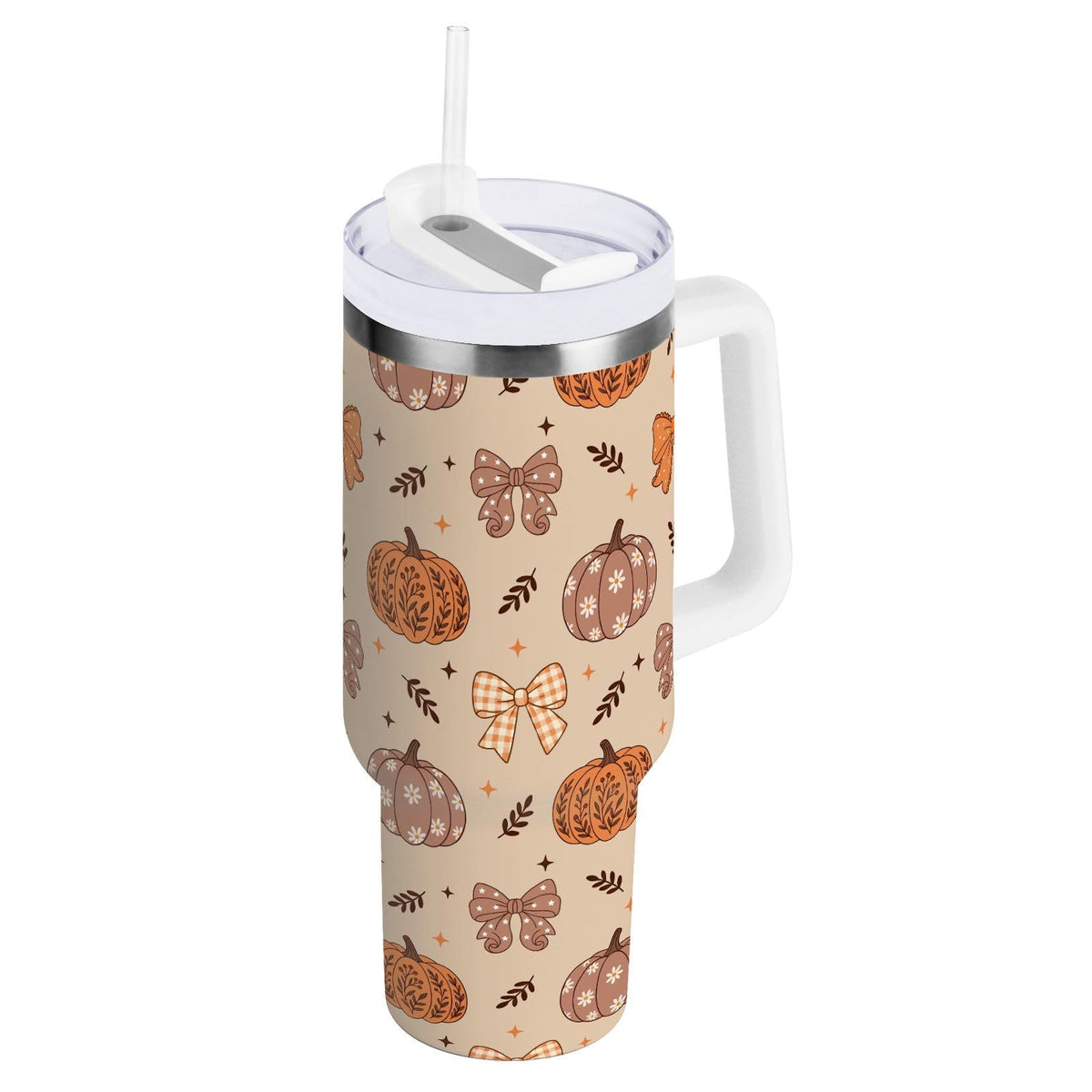 Cherry Print Pattern Stainless Steel Tumbler with Handle and Straw, Water Bottle Reusable Insulated Travel Mug, 30 Ounces