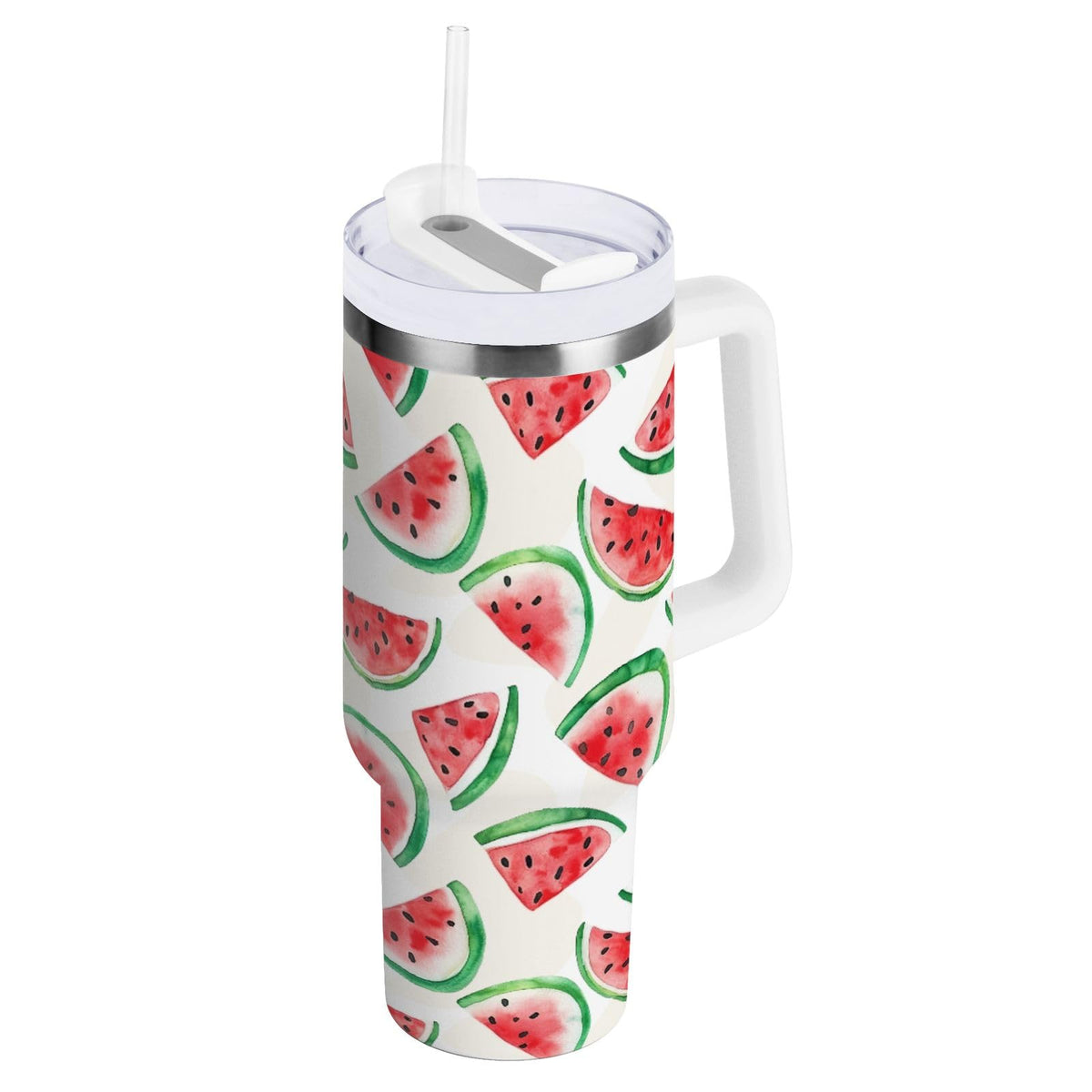 Cherry Print Pattern Stainless Steel Tumbler with Handle and Straw, Water Bottle Reusable Insulated Travel Mug, 30 Ounces
