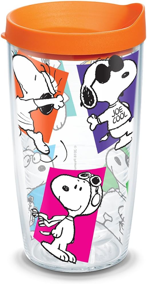 Tervis Peanuts Multi-Snoopy Made in USA Double Walled Insulated Tumbler Cup Keeps Drinks Cold & Hot, 16oz, Clear